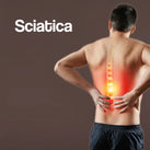 A white panel with the word – Sciatica – on it