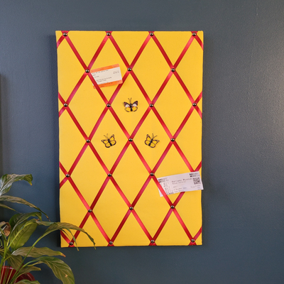 Fabric Notice Board - Yellow with Red Ribbons