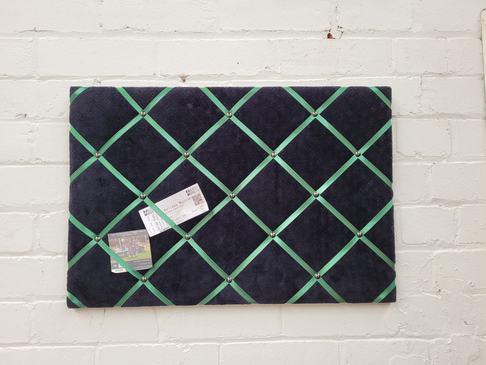 Fabric Notice Board - Black Velvet Green Ribbon