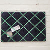 Fabric Notice Board - Black Velvet Green Ribbon