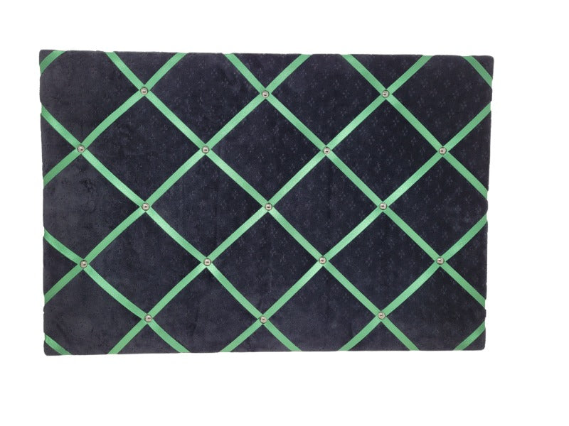 Fabric Notice Board - Black Velvet Green Ribbon