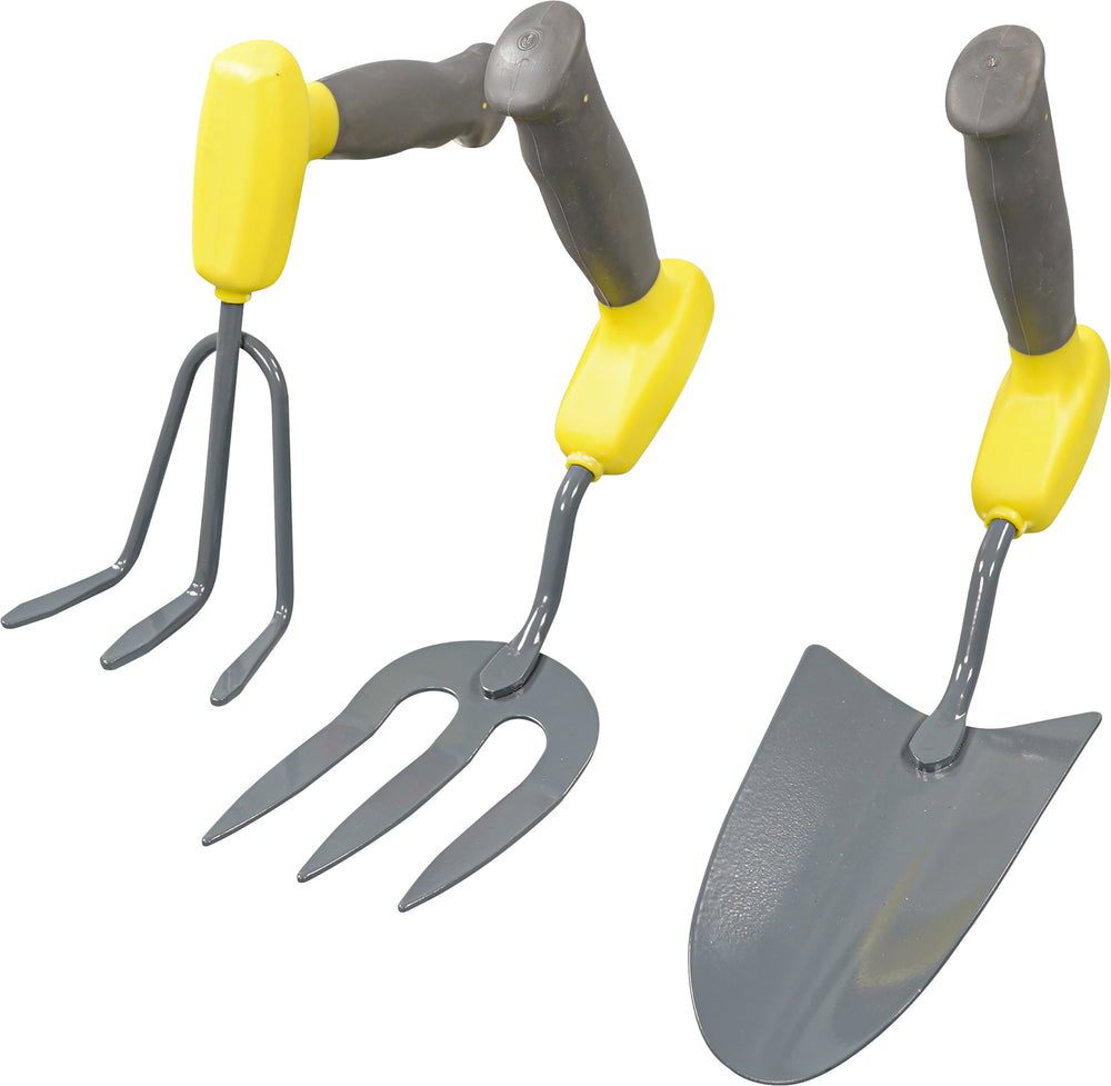 3 Piece Ergonomic Handled Gardening Set - Cultivator, Trowel and Fork