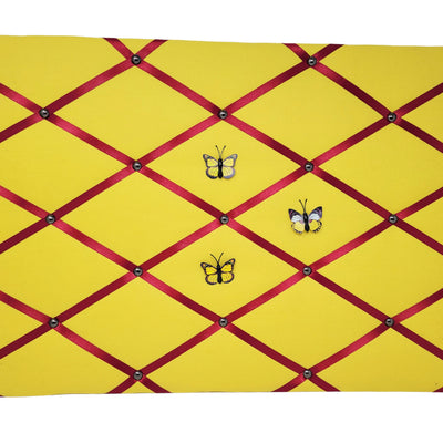 Fabric Notice Board - Yellow with Red Ribbons