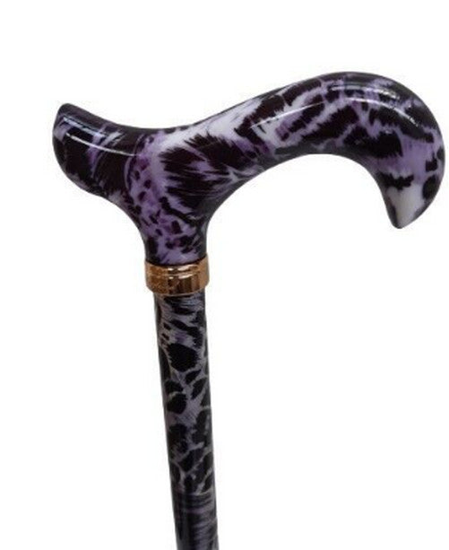 Classic Canes Height Adjustable Ladies Walking Stick, Grey White Leopard Print