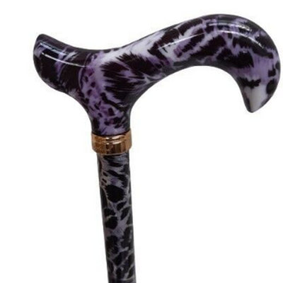 Classic Canes Height Adjustable Ladies Walking Stick, Grey White Leopard Print