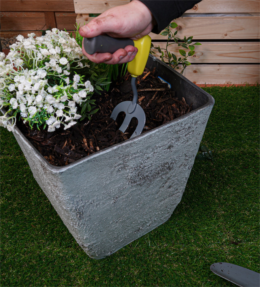 3 Piece Ergonomic Handled Gardening Set - fork being used