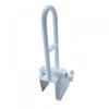 shows white, clamp-on bath safety grab rail