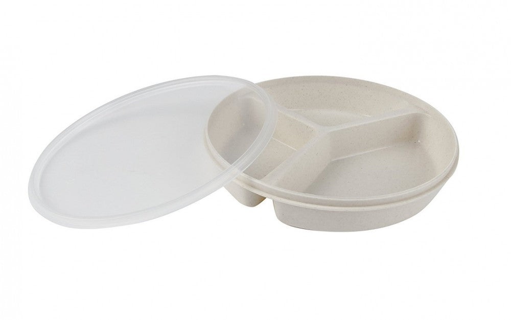 Divided Scoop Dish with Lid :: covered partitioned plate with high sides